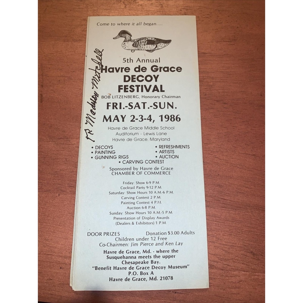 5th Annual Havre de Grace Decoy Festival Brochure Signed R. Madison Mitchell